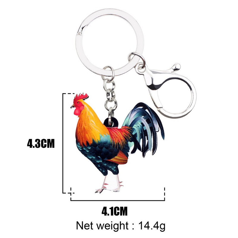 Bonsny Statement Acrilic Floral Fermă Pui Cocoș Breloc Breloc Inele Bijuterii Desene Animat Pentru Femei Fete Poșetă Breloc pentru mașină