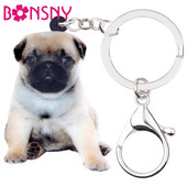 Bonsny acrilic mic buldog francez pug câine breloc breloc inel drăguț bijuterii animale pentru femei fete geanta mașină poșeta farmece cadou