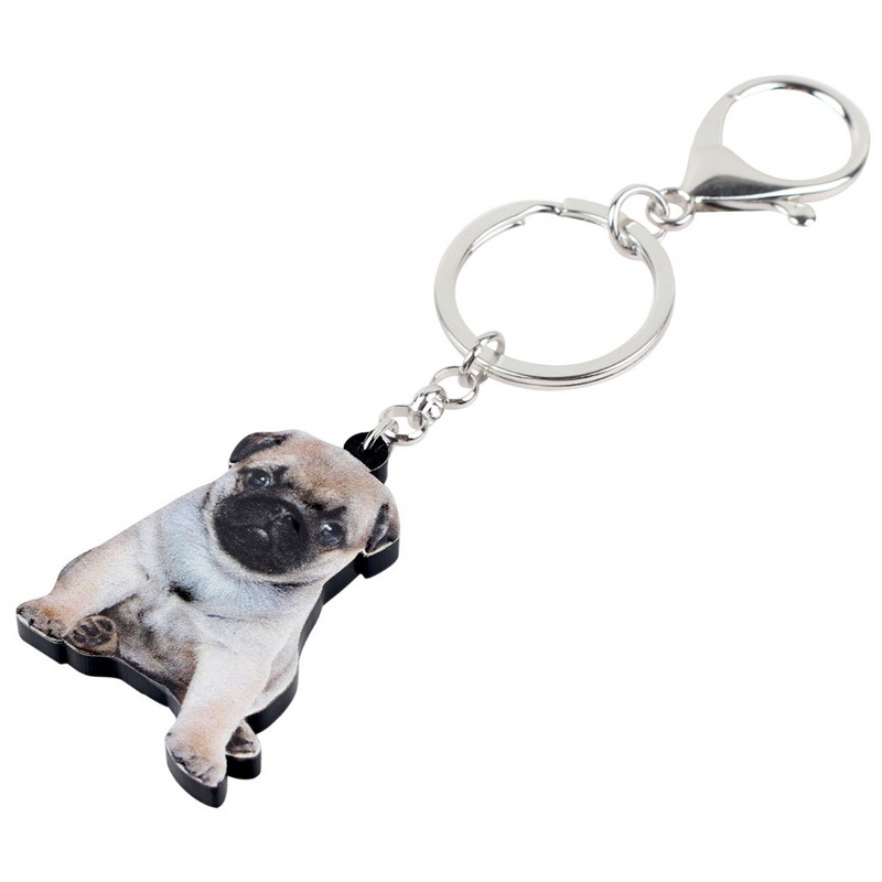 Bonsny acrilic mic buldog francez pug câine breloc breloc inel drăguț bijuterii animale pentru femei fete geanta mașină poșeta farmece cadou