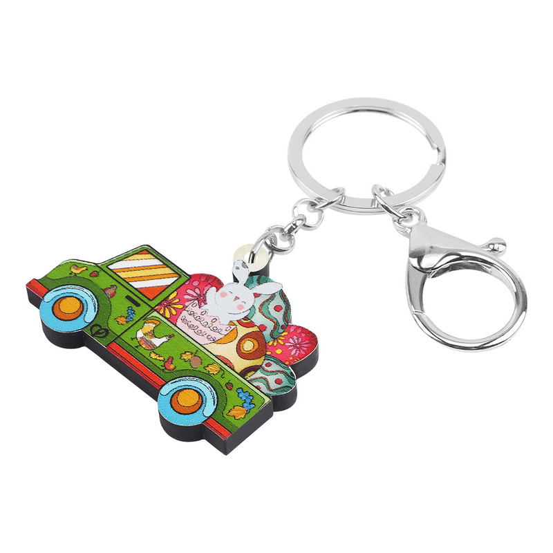 Bonsny Akrilna slatka cvjetna uskršnja jaja Zec Automobil Kamion Privjesci Prsten Privjesak za ključeve Unikatni darovi Nakit za žene Djevojke Prijateljice