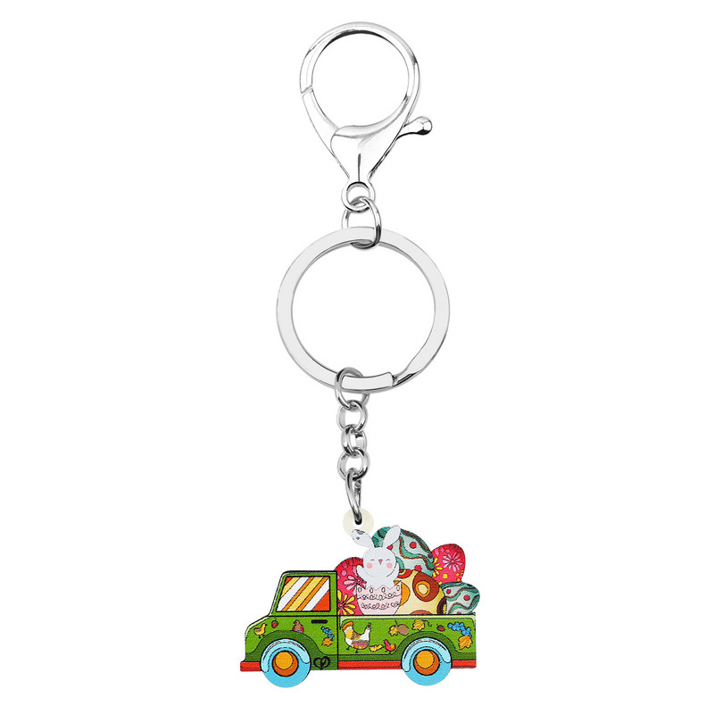 Bonsny Akrilna slatka cvjetna uskršnja jaja Zec Automobil Kamion Privjesci Prsten Privjesak za ključeve Unikatni darovi Nakit za žene Djevojke Prijateljice
