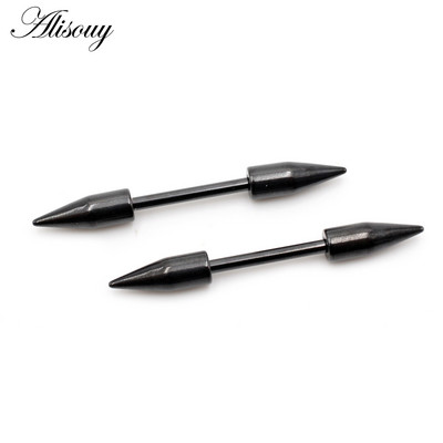 Alisouy 2 bucăți din oțel inoxidabil vârf Spike Cone Sexy femei mamelon inel scut barbell ureche stud cercei tragus piercing bijuterii pentru corp