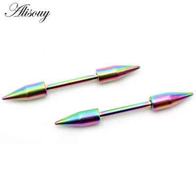 Alisouy 2 bucăți din oțel inoxidabil vârf Spike Cone Sexy femei mamelon inel scut barbell ureche stud cercei tragus piercing bijuterii pentru corp