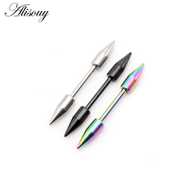 Alisouy 2 bucăți din oțel inoxidabil vârf Spike Cone Sexy femei mamelon inel scut barbell ureche stud cercei tragus piercing bijuterii pentru corp