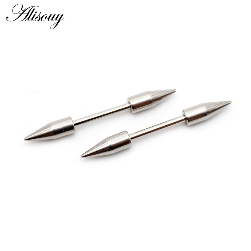 Alisouy 2 bucăți din oțel inoxidabil vârf Spike Cone Sexy femei mamelon inel scut barbell ureche stud cercei tragus piercing bijuterii pentru corp
