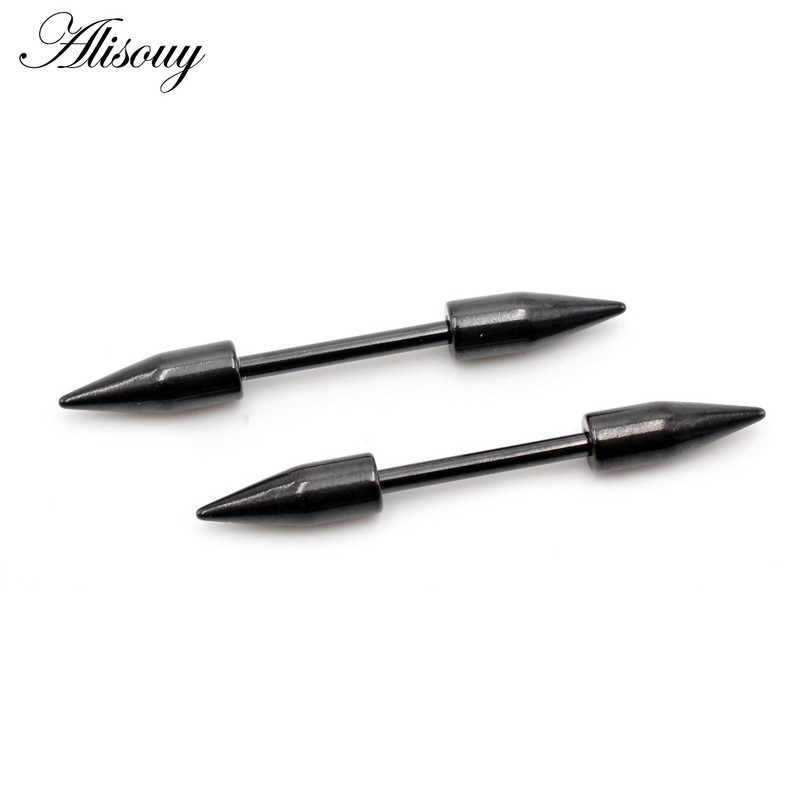 Alisouy 2 bucăți din oțel inoxidabil vârf Spike Cone Sexy femei mamelon inel scut barbell ureche stud cercei tragus piercing bijuterii pentru corp