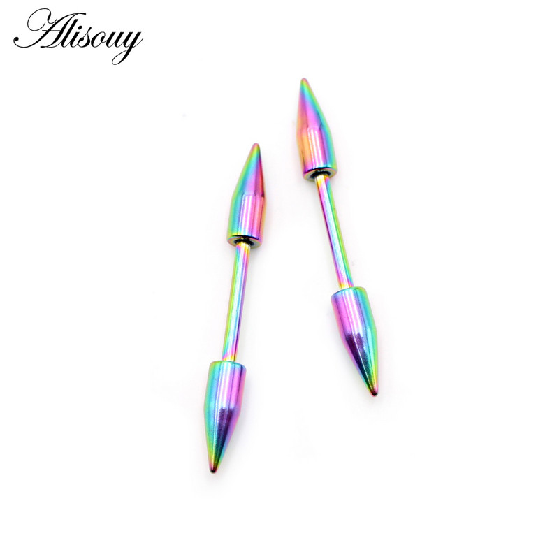 Alisouy 2 bucăți din oțel inoxidabil vârf Spike Cone Sexy femei mamelon inel scut barbell ureche stud cercei tragus piercing bijuterii pentru corp