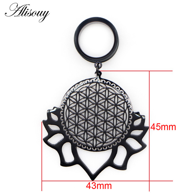 Alisouy 2 bucăți din dantelă cu frunze goale, dopuri pentru urechi și tuneluri din oțel inoxidabil, calibre de expansiune, bijuterii pentru piercing în carne întinsă