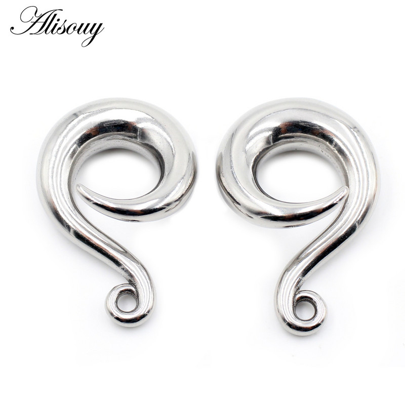 Alisouy 2 buc din oțel inoxidabil bricolaj greutate ureche cârlig curbat cercei suspendați dop pentru urechi tuneluri extensie targi piercing bijuterii pentru corp