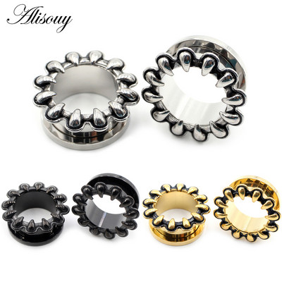 Alisouy 2db 8-25 mm-es rozsdamentes acél fogak körmös cérna fülcsatornák dugók hústágítók hordágyak mérőeszközök piercing testékszerek