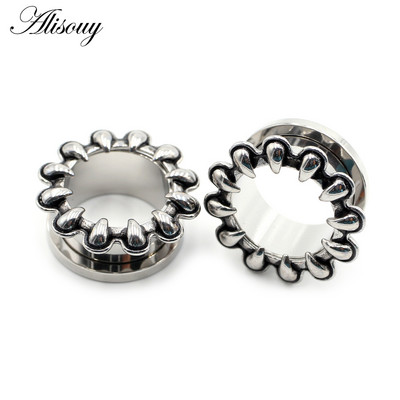 Alisouy 2 buc 8-25 mm colți din oțel inoxidabil cu gheare ață tuneluri pentru urechi dopuri expansoare pentru carne și targă calibre Piercing bijuterii pentru corp