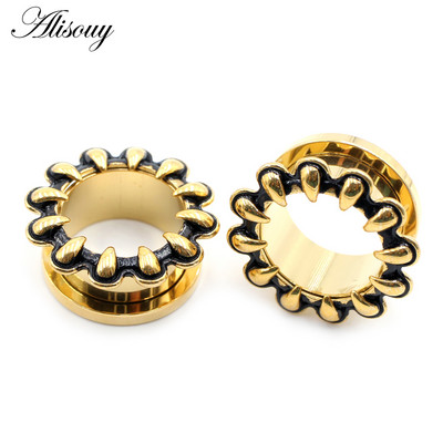 Alisouy 2 buc 8-25 mm colți din oțel inoxidabil cu gheare ață tuneluri pentru urechi dopuri expansoare pentru carne și targă calibre Piercing bijuterii pentru corp