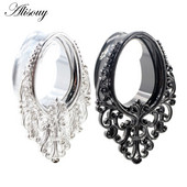 Alisouy 2 bucăți din oțel inoxidabil picături de apă tuneluri pentru urechi, dopuri de expansiune, indicatori pentru carne, bijuterii pentru piercing pentru corp