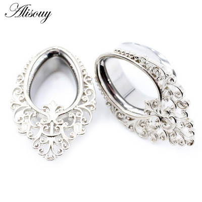 Alisouy 2 bucăți din oțel inoxidabil picături de apă tuneluri pentru urechi, dopuri de expansiune, indicatori pentru carne, bijuterii pentru piercing pentru corp