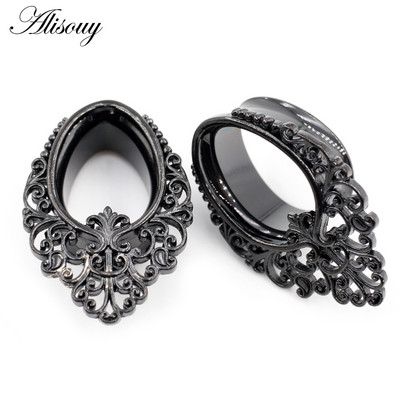 Alisouy 2 bucăți din oțel inoxidabil picături de apă tuneluri pentru urechi, dopuri de expansiune, indicatori pentru carne, bijuterii pentru piercing pentru corp