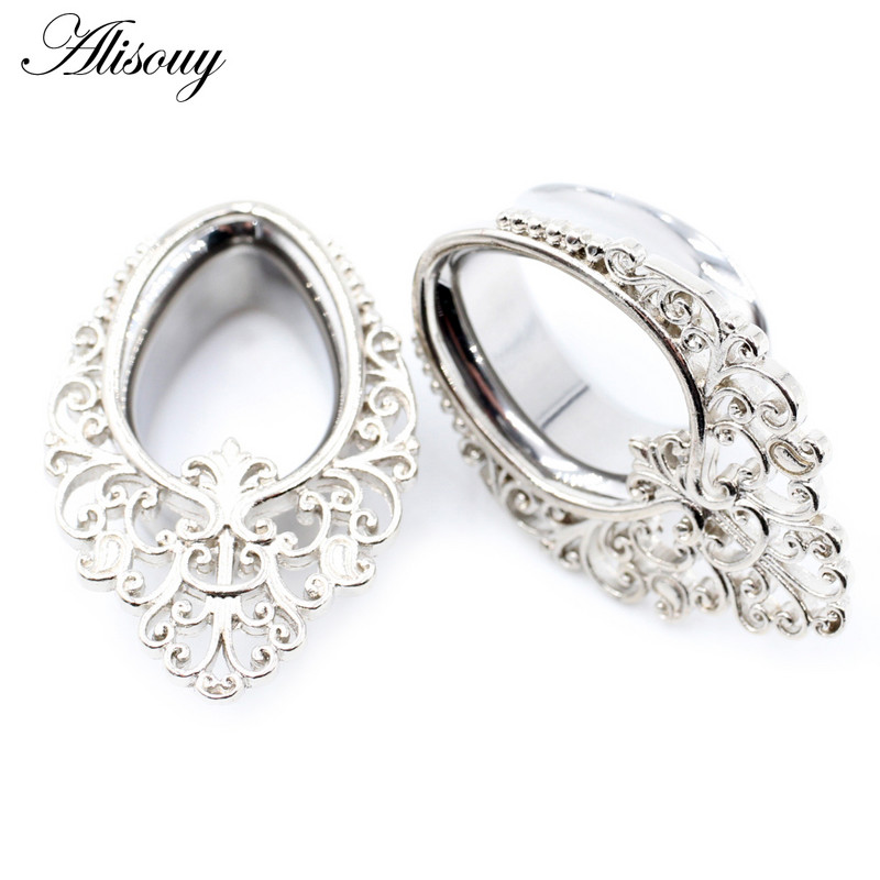 Alisouy 2 bucăți din oțel inoxidabil picături de apă tuneluri pentru urechi, dopuri de expansiune, indicatori pentru carne, bijuterii pentru piercing pentru corp