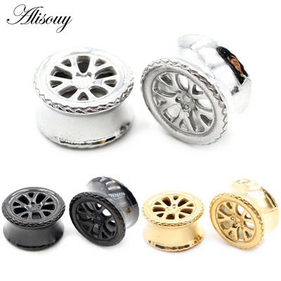 Alisouy 1PC nerūsējošā tērauda apaļa riepa aplis ausu tunelis aizbāžņi miesas paplašinātājs nestuves mērinstrumenti auskari pīrsings ķermeņa rotaslietas