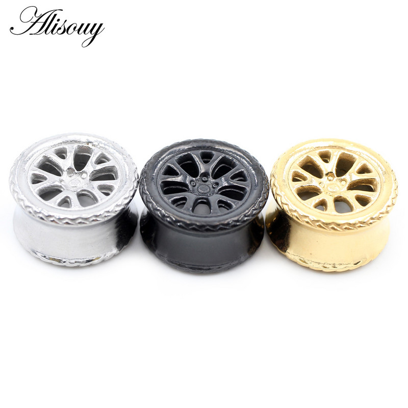 Alisouy 1 τμχ από ανοξείδωτο ατσάλι Στρογγυλό ελαστικό κύκλος σήραγγας αυτιού βύσματα σάρκας Expander φορεία μετρητές Σκουλαρίκια Piercing Body Jewelry