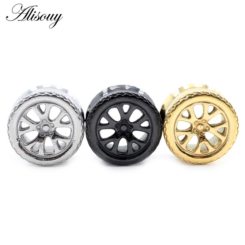 Alisouy 1 τμχ από ανοξείδωτο ατσάλι Στρογγυλό ελαστικό κύκλος σήραγγας αυτιού βύσματα σάρκας Expander φορεία μετρητές Σκουλαρίκια Piercing Body Jewelry