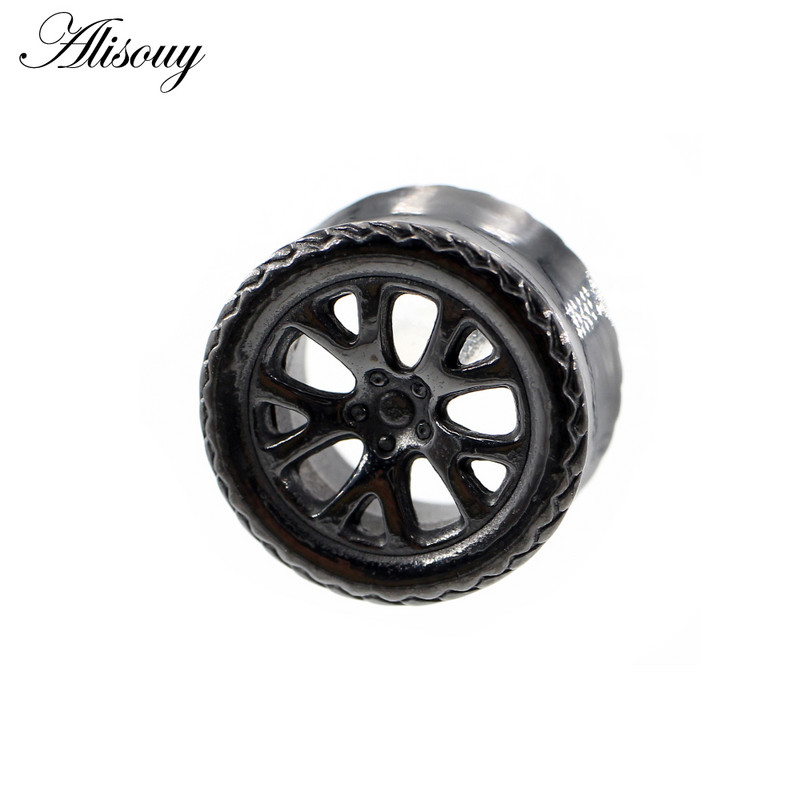 Alisouy 1 τμχ από ανοξείδωτο ατσάλι Στρογγυλό ελαστικό κύκλος σήραγγας αυτιού βύσματα σάρκας Expander φορεία μετρητές Σκουλαρίκια Piercing Body Jewelry