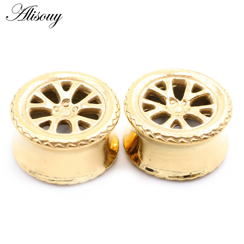 Alisouy 1 τμχ από ανοξείδωτο ατσάλι Στρογγυλό ελαστικό κύκλος σήραγγας αυτιού βύσματα σάρκας Expander φορεία μετρητές Σκουλαρίκια Piercing Body Jewelry