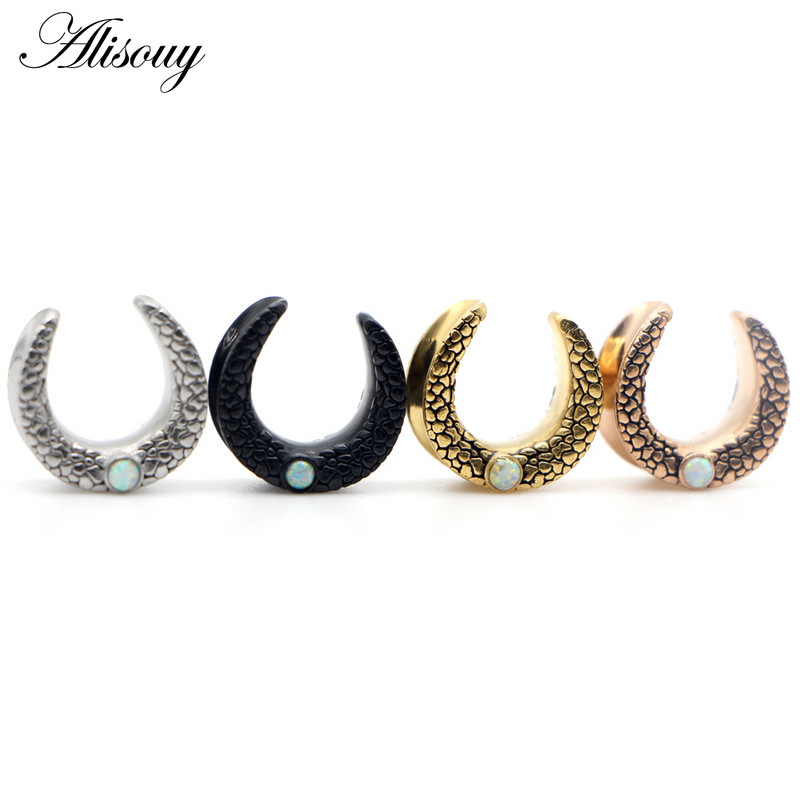 Alisouy 2 buc Inlay Opal din oțel inoxidabil Noua Șa Tunel pentru ureche Plug Inel Expander Ureche Moda Piercing pentru corp Bijuterii Cercei Cadou