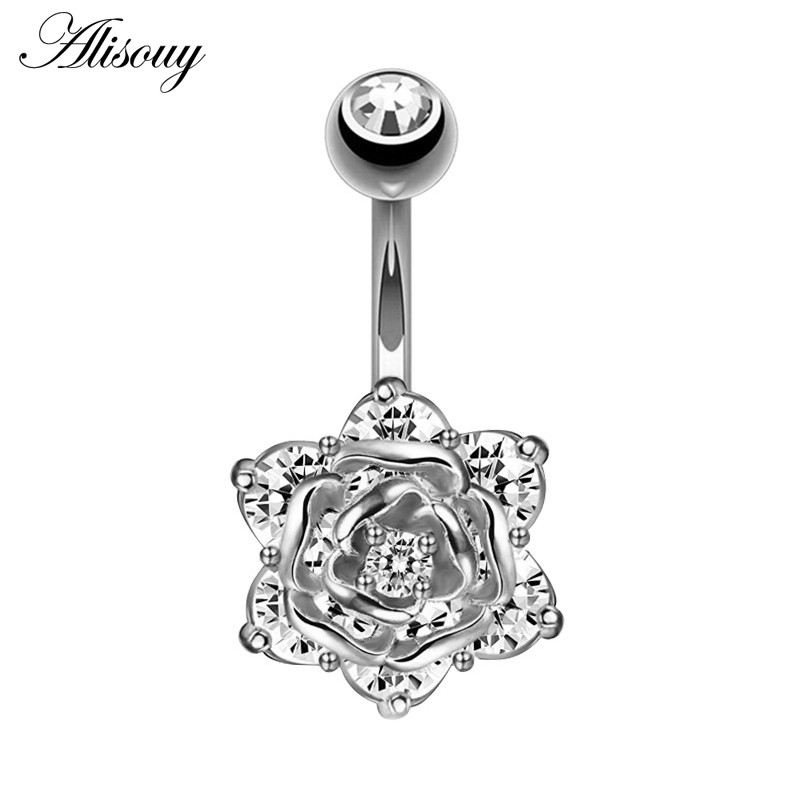 Τρυπώντας την κοιλιά Τριαντάφυλλο λουλούδι τρύπημα αφαλού χαριτωμένα δαχτυλίδια αφαλού που τρυπούν τον αφαλό χειρουργικό ατσάλι για γυναίκες μόδα χριστουγεννιάτικα δώρα