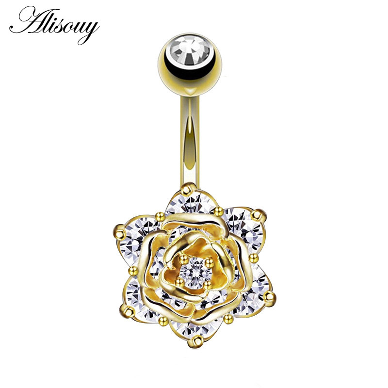 Τρυπώντας την κοιλιά Τριαντάφυλλο λουλούδι τρύπημα αφαλού χαριτωμένα δαχτυλίδια αφαλού που τρυπούν τον αφαλό χειρουργικό ατσάλι για γυναίκες μόδα χριστουγεννιάτικα δώρα