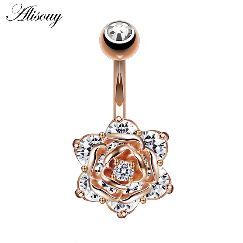 Τρυπώντας την κοιλιά Τριαντάφυλλο λουλούδι τρύπημα αφαλού χαριτωμένα δαχτυλίδια αφαλού που τρυπούν τον αφαλό χειρουργικό ατσάλι για γυναίκες μόδα χριστουγεννιάτικα δώρα