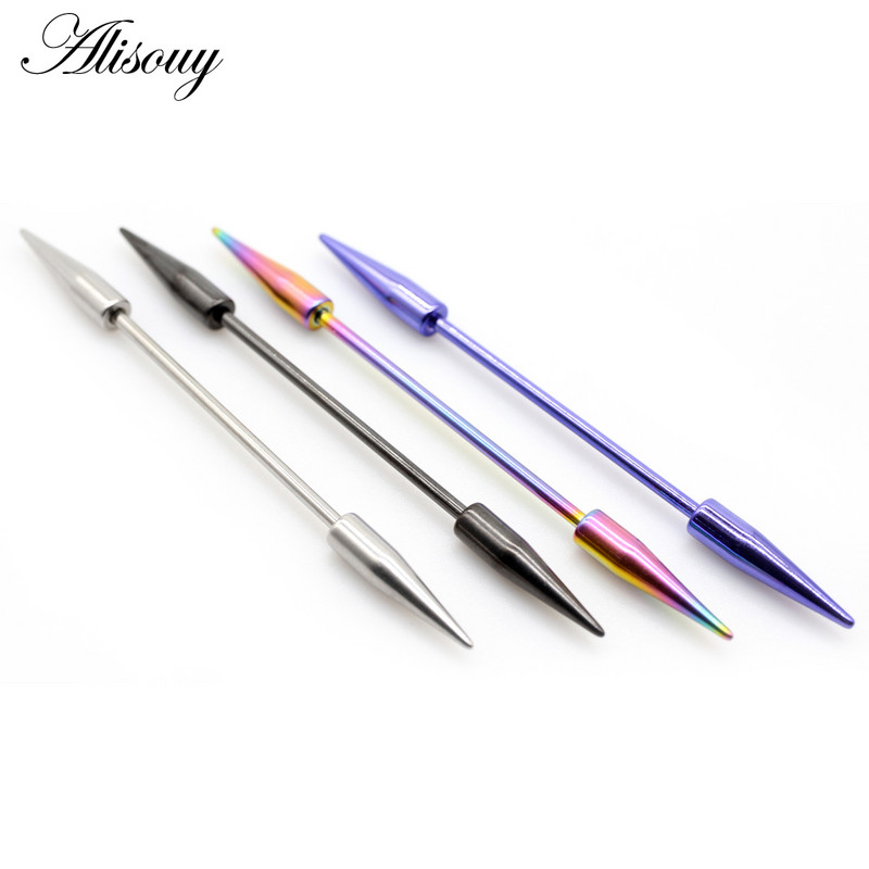 Alisouy 2τμχ 14G Spike Long Χειρουργικό Ατσάλι Γυναικείες Ανδρικές Βιομηχανικές Σκουλαρίκια με Barbell Χόνδρινο Σκουλαρίκι Helix Body Piercing Κοσμήματα Δαχτυλίδι Oreja