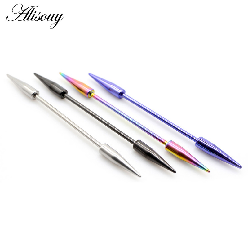 Alisouy 2τμχ 14G Spike Long Χειρουργικό Ατσάλι Γυναικείες Ανδρικές Βιομηχανικές Σκουλαρίκια με Barbell Χόνδρινο Σκουλαρίκι Helix Body Piercing Κοσμήματα Δαχτυλίδι Oreja