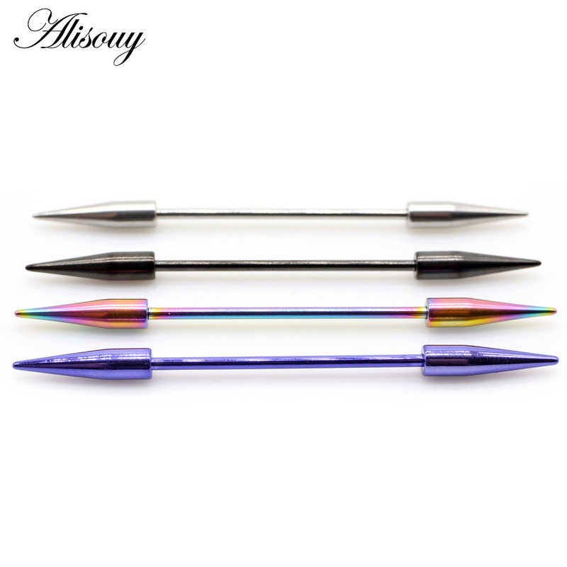 Alisouy 2τμχ 14G Spike Long Χειρουργικό Ατσάλι Γυναικείες Ανδρικές Βιομηχανικές Σκουλαρίκια με Barbell Χόνδρινο Σκουλαρίκι Helix Body Piercing Κοσμήματα Δαχτυλίδι Oreja