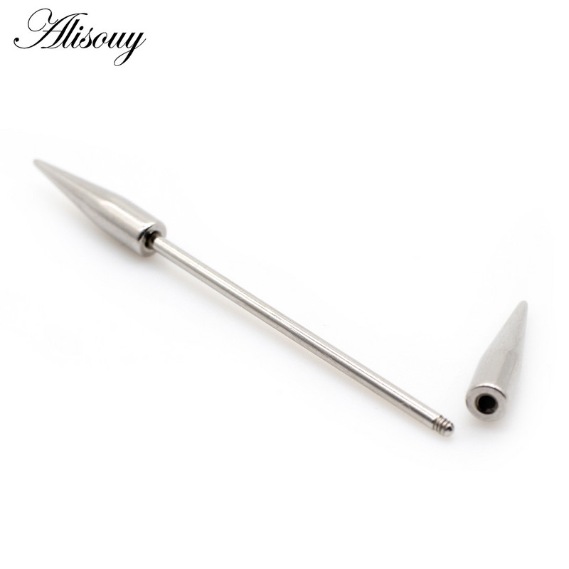 Alisouy 2τμχ 14G Spike Long Χειρουργικό Ατσάλι Γυναικείες Ανδρικές Βιομηχανικές Σκουλαρίκια με Barbell Χόνδρινο Σκουλαρίκι Helix Body Piercing Κοσμήματα Δαχτυλίδι Oreja