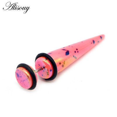 Alisouy 2 bucăți Punk Bărbați Femei dopuri false pentru urechi Cartilage Taper Gauges Expander Stretcher Piercing Cercei Bijuterii pentru corp Faux Bijoux