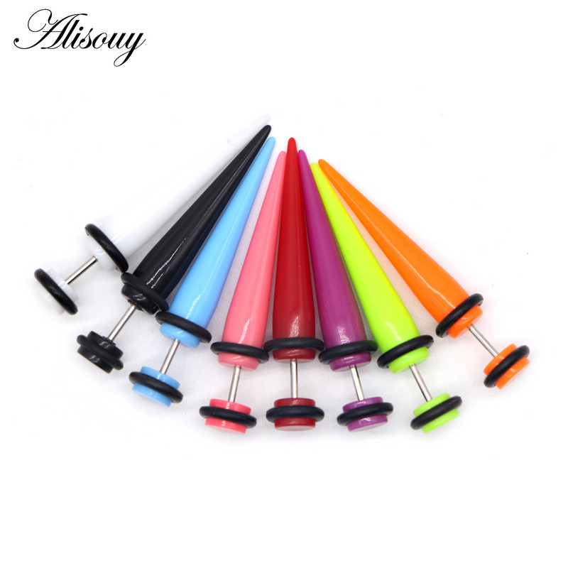 Alisouy 2 bucăți Punk Bărbați Femei dopuri false pentru urechi Cartilage Taper Gauges Expander Stretcher Piercing Cercei Bijuterii pentru corp Faux Bijoux