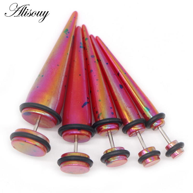 Alisouy 2 bucăți Punk Bărbați Femei dopuri false pentru urechi Cartilage Taper Gauges Expander Stretcher Piercing Cercei Bijuterii pentru corp Faux Bijoux