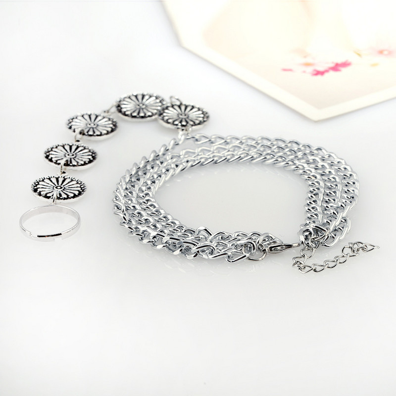 Starinski novčići Narukvice za gležanj Boemske višeslojne kićanke Narukvica za gležanj s cvjetnim rezbarenjem Ravni prsti Sandale za bosu nogu Nakit