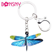 Bonsny Statement Acrilic Desene Animat Libelula Albastra Breloc Breloc Inel Bijuterii Insecte Pentru Femei Fata Copil Geanta Poșeta Brelocuri Cadou