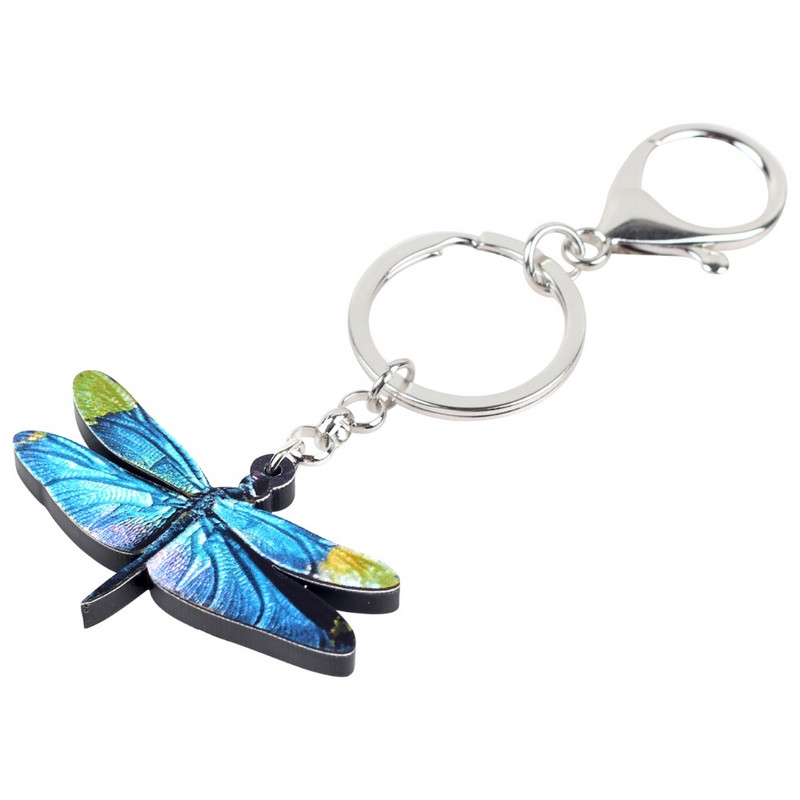Bonsny Statement Acrilic Desene Animat Libelula Albastra Breloc Breloc Inel Bijuterii Insecte Pentru Femei Fata Copil Geanta Poșeta Brelocuri Cadou