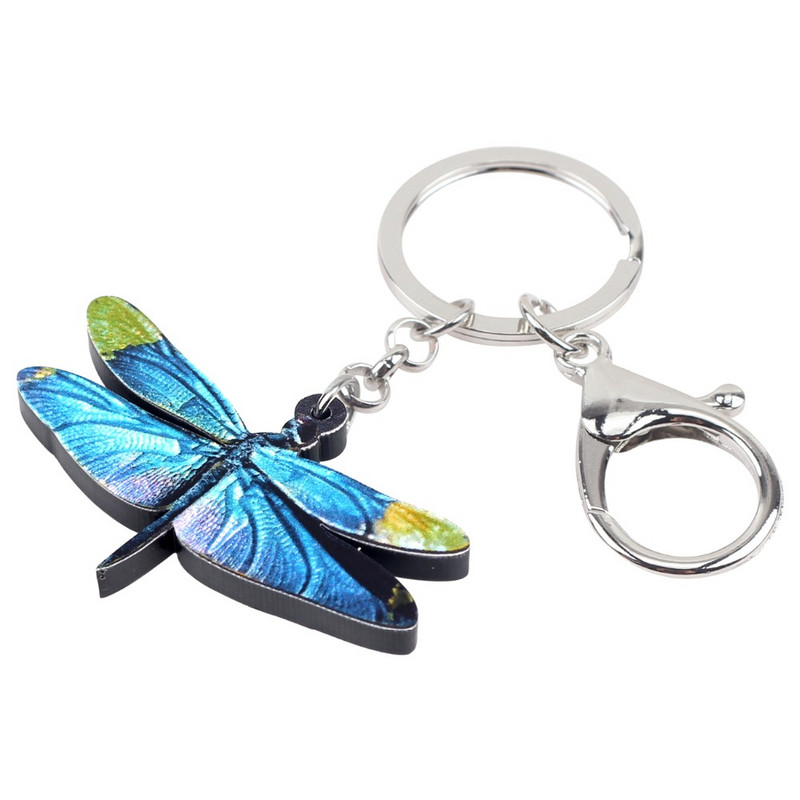 Bonsny Statement Acrilic Desene Animat Libelula Albastra Breloc Breloc Inel Bijuterii Insecte Pentru Femei Fata Copil Geanta Poșeta Brelocuri Cadou