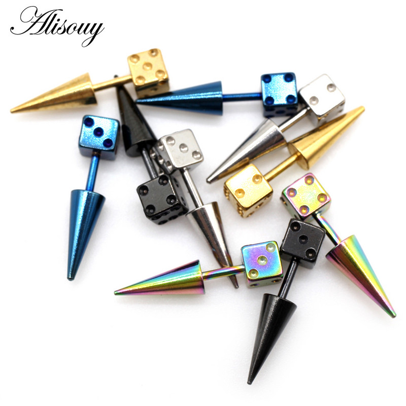 Alisouy 2 buc. Cercei tip ureche din oțel inoxidabil, punk, gotic, zaruri, piercing, bijuterii, cadou