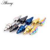 Alisouy 2 buc Punk Rock filet cu șurub Rivet Spike Tip Con Oțel inoxidabil Femei Bărbați Unisex Ureche Stud Cercei Piercing Bijuterii pentru corp