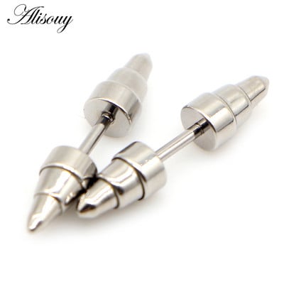 Alisouy 2 buc Punk Rock filet cu șurub Rivet Spike Tip Con Oțel inoxidabil Femei Bărbați Unisex Ureche Stud Cercei Piercing Bijuterii pentru corp