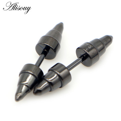 Alisouy 2 buc Punk Rock filet cu șurub Rivet Spike Tip Con Oțel inoxidabil Femei Bărbați Unisex Ureche Stud Cercei Piercing Bijuterii pentru corp