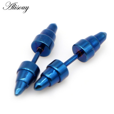 Alisouy 2 buc Punk Rock filet cu șurub Rivet Spike Tip Con Oțel inoxidabil Femei Bărbați Unisex Ureche Stud Cercei Piercing Bijuterii pentru corp