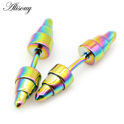 Alisouy 2 buc Punk Rock filet cu șurub Rivet Spike Tip Con Oțel inoxidabil Femei Bărbați Unisex Ureche Stud Cercei Piercing Bijuterii pentru corp