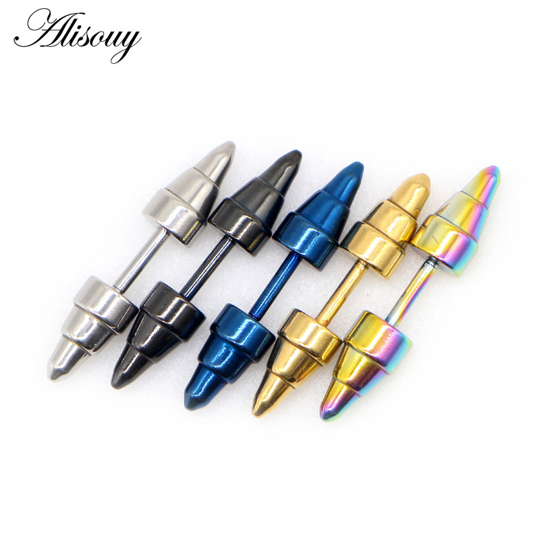 Alisouy 2 buc Punk Rock filet cu șurub Rivet Spike Tip Con Oțel inoxidabil Femei Bărbați Unisex Ureche Stud Cercei Piercing Bijuterii pentru corp