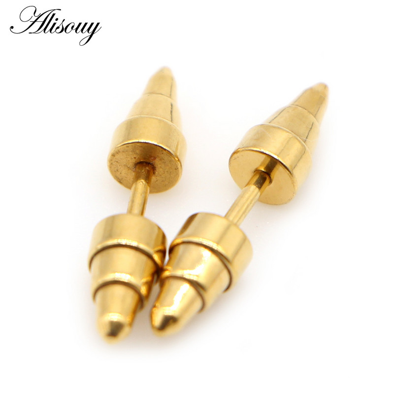Alisouy 2 buc Punk Rock filet cu șurub Rivet Spike Tip Con Oțel inoxidabil Femei Bărbați Unisex Ureche Stud Cercei Piercing Bijuterii pentru corp