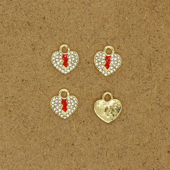 5 τμχ Copper Love Heart Lightning Earring Emaly Charms with Rhinestone Diy βραχιόλι Κολιέ Ear Drop Υλικό αξεσουάρ κοσμήματος