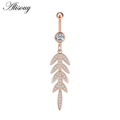 Alisouy 1 bucată Zircon Inel lung pentru burtă, stea, soare, lună, inimă, piercing la buric, oțel chirurgical, pentru femei, inel pentru buric, bijuterii pentru buric